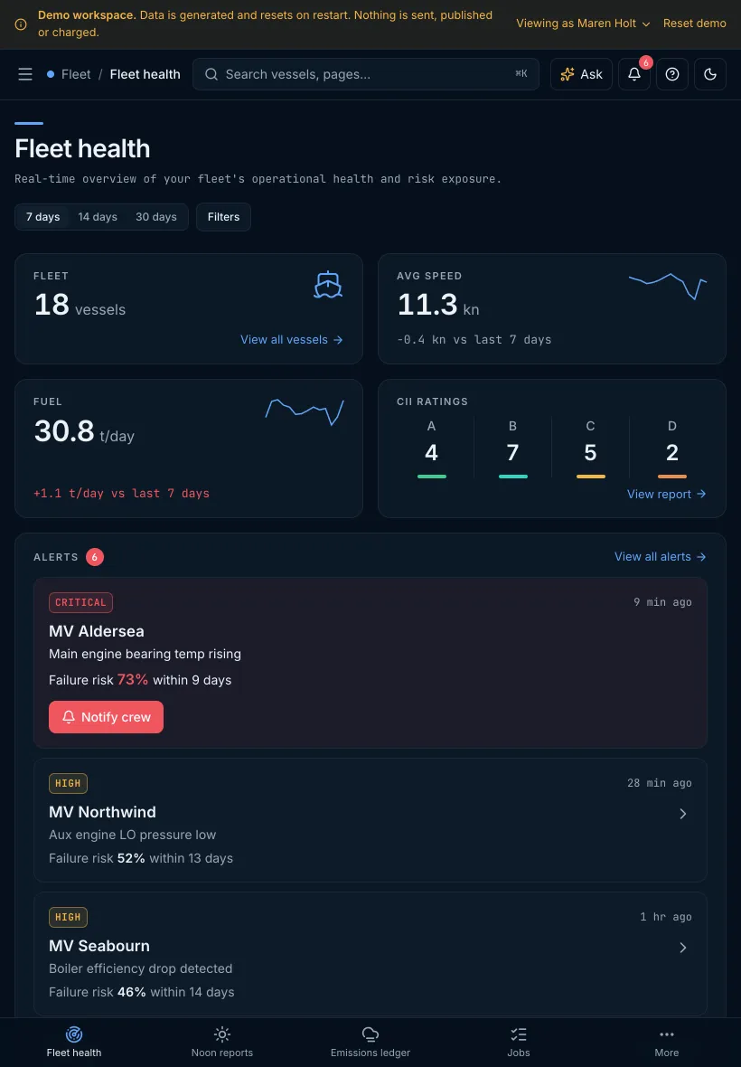 Fleet health on an iPad: KPIs, alerts and the fleet map