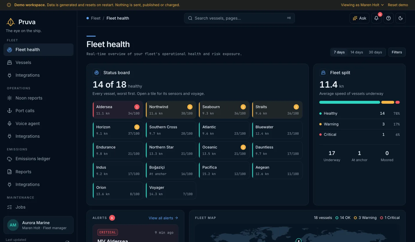 Fleet health page of the live demo